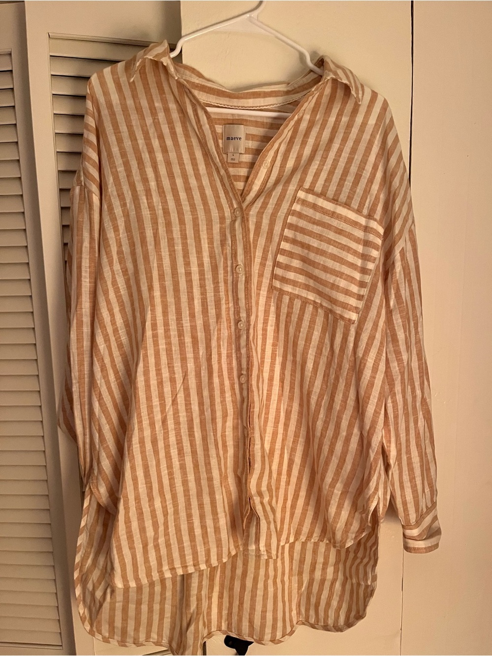 Maeve Striped Button-Up Top in Tan & White